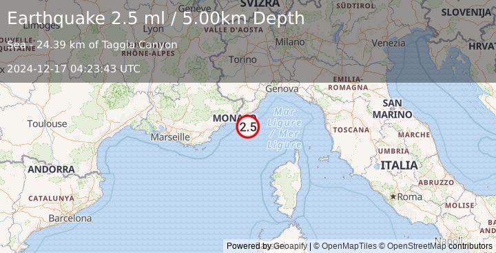 Earthquake NEAR SOUTH COAST OF FRANCE (2.5 ml) (2024-12-17 04:23:43 UTC)