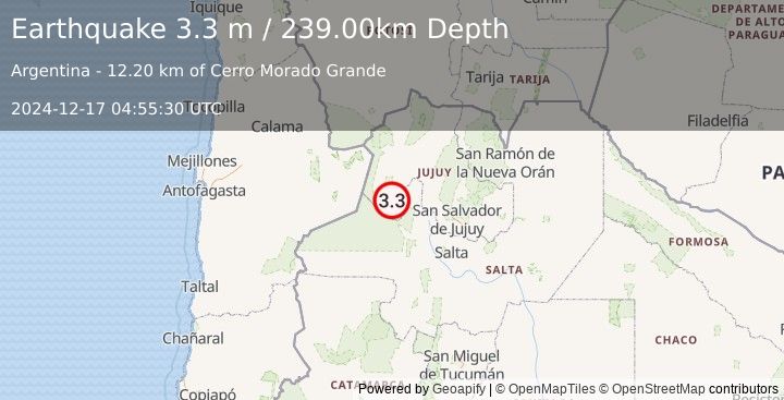 Earthquake JUJUY, ARGENTINA (3.2 m) (2024-12-17 04:55:57 UTC)