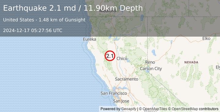 Earthquake NORTHERN CALIFORNIA (2.1 md) (2024-12-17 05:27:56 UTC)