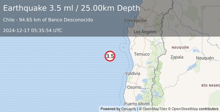 Earthquake OFF COAST OF ARAUCANIA, CHILE (3.5 ml) (2024-12-17 05:35:54 UTC)