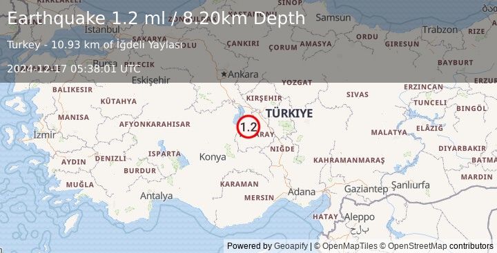 Earthquake CENTRAL TURKEY (1.2 ml) (2024-12-17 05:38:01 UTC)