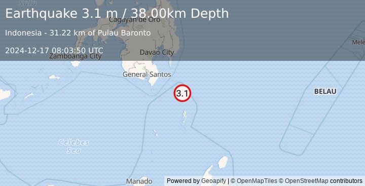 Earthquake MINDANAO, PHILIPPINES (3.1 m) (2024-12-17 08:03:50 UTC)