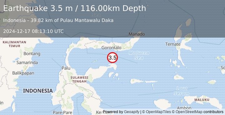 Earthquake SULAWESI, INDONESIA (3.5 m) (2024-12-17 08:13:10 UTC)