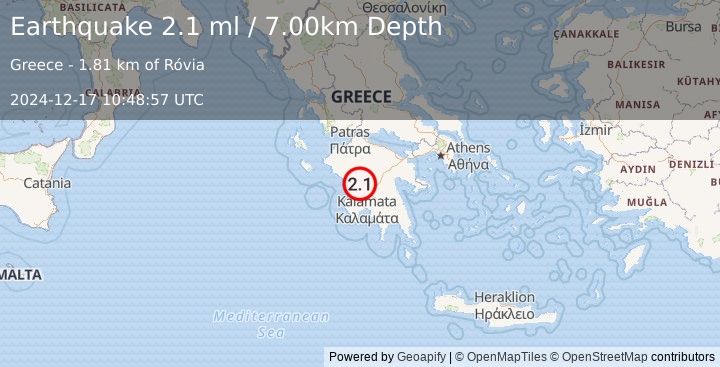 Earthquake SOUTHERN GREECE (2.1 ml) (2024-12-17 10:48:57 UTC)