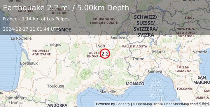 Earthquake FRANCE (2.2 ml) (2024-12-17 11:01:44 UTC)