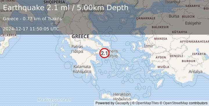 Earthquake GREECE (2.1 ml) (2024-12-17 11:50:05 UTC)