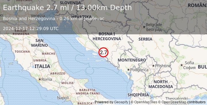 Earthquake BOSNIA AND HERZEGOVINA (2.7 ml) (2024-12-17 12:29:09 UTC)