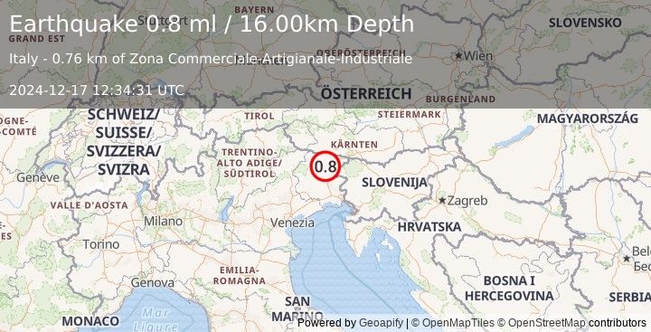 Earthquake NORTHERN ITALY (0.8 ml) (2024-12-17 12:34:31 UTC)