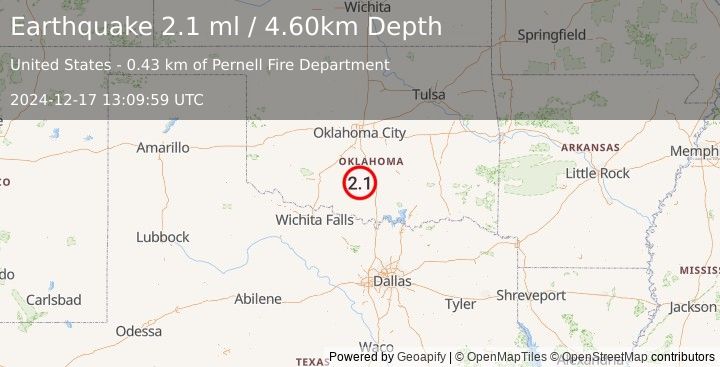 Earthquake OKLAHOMA (2.1 ml) (2024-12-17 13:09:59 UTC)