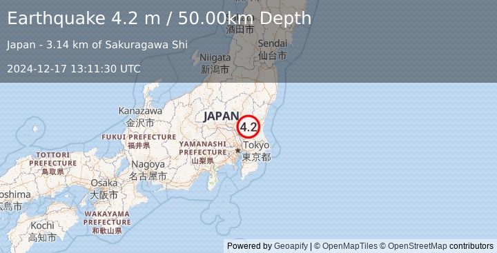 Earthquake NEAR EAST COAST OF HONSHU, JAPAN (4.2 m) (2024-12-17 13:11:30 UTC)