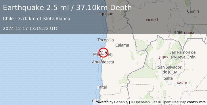 Earthquake OFFSHORE ANTOFAGASTA, CHILE (2.5 ml) (2024-12-17 13:15:22 UTC)