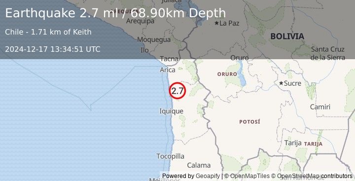 Earthquake TARAPACA, CHILE (2.7 ml) (2024-12-17 13:34:51 UTC)