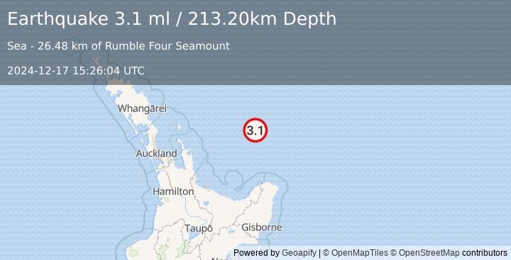 Earthquake OFF E. COAST OF N. ISLAND, N.Z. (3.1 ml) (2024-12-17 15:26:04 UTC)