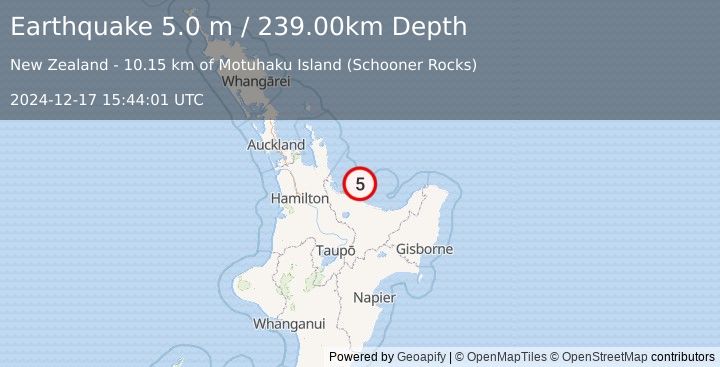 Earthquake NORTH ISLAND OF NEW ZEALAND (5.0 m) (2024-12-17 15:44:01 UTC)