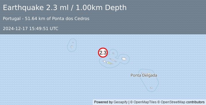 Earthquake AZORES ISLANDS, PORTUGAL (2.3 ml) (2024-12-17 15:49:51 UTC)