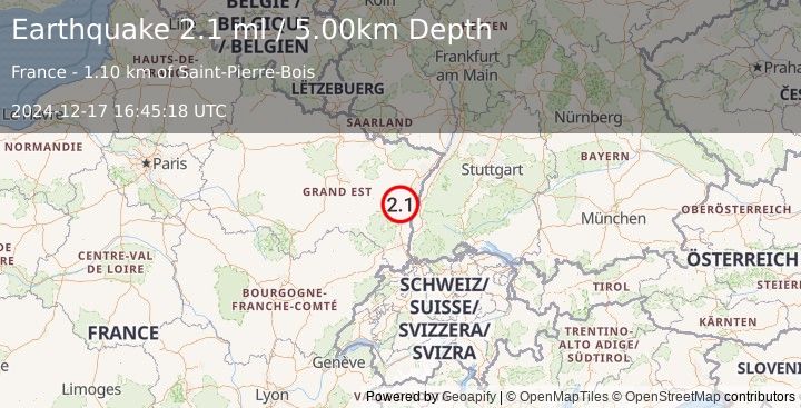 Earthquake FRANCE-GERMANY BORDER REGION (2.1 ml) (2024-12-17 16:45:18 UTC)