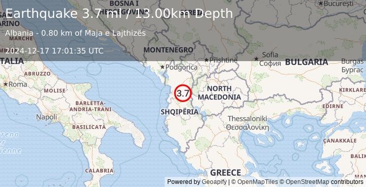 Earthquake ALBANIA (3.9 ml) (2024-12-17 17:01:37 UTC)