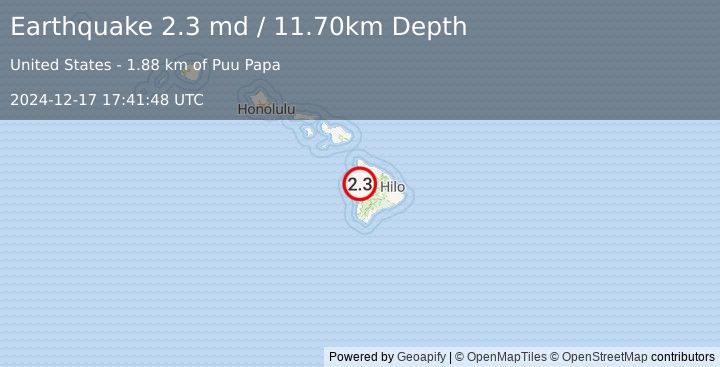 Earthquake ISLAND OF HAWAII, HAWAII (2.3 md) (2024-12-17 17:41:48 UTC)