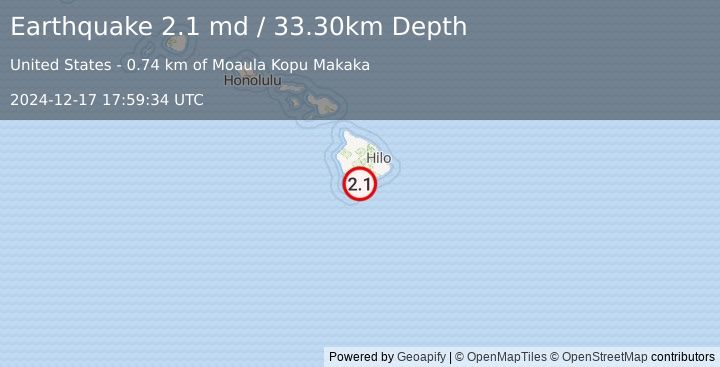 Earthquake ISLAND OF HAWAII, HAWAII (2.1 md) (2024-12-17 17:59:34 UTC)