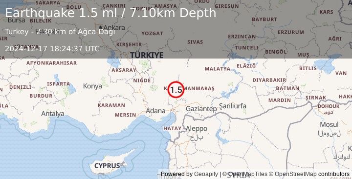 Earthquake CENTRAL TURKEY (1.5 ml) (2024-12-17 18:24:37 UTC)