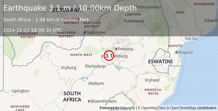 Earthquake SOUTH AFRICA (3.1 m) (2024-12-17 18:39:30 UTC)