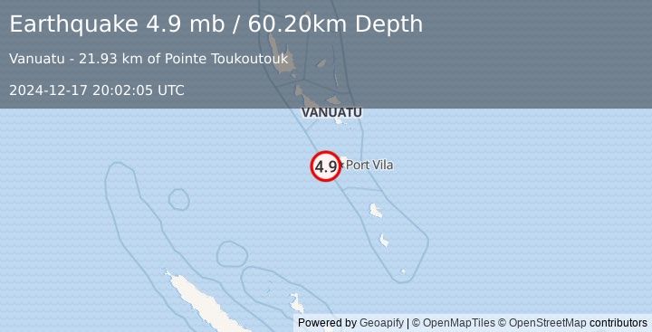 Earthquake VANUATU (4.9 mb) (2024-12-17 20:02:05 UTC)