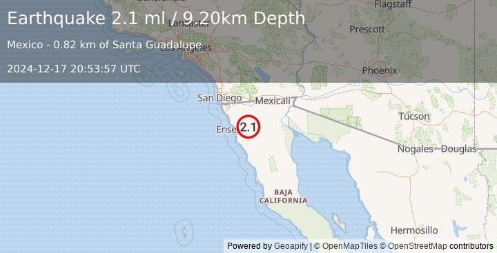 Earthquake BAJA CALIFORNIA, MEXICO (2.1 ml) (2024-12-17 20:53:57 UTC)