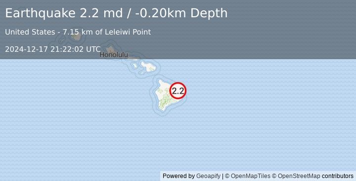 Earthquake HAWAII REGION, HAWAII (2.2 md) (2024-12-17 21:22:02 UTC)