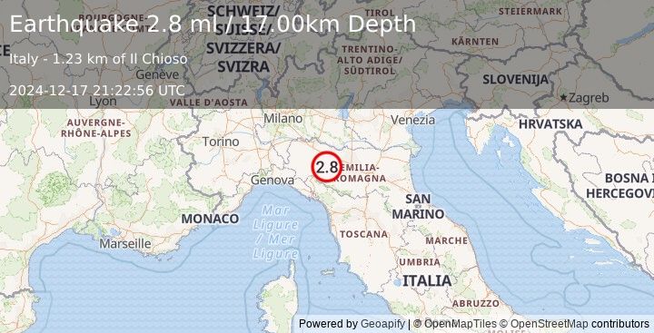 Earthquake NORTHERN ITALY (2.6 ml) (2024-12-17 21:22:58 UTC)