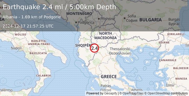 Earthquake ALBANIA (2.2 ml) (2024-12-17 21:57:24 UTC)