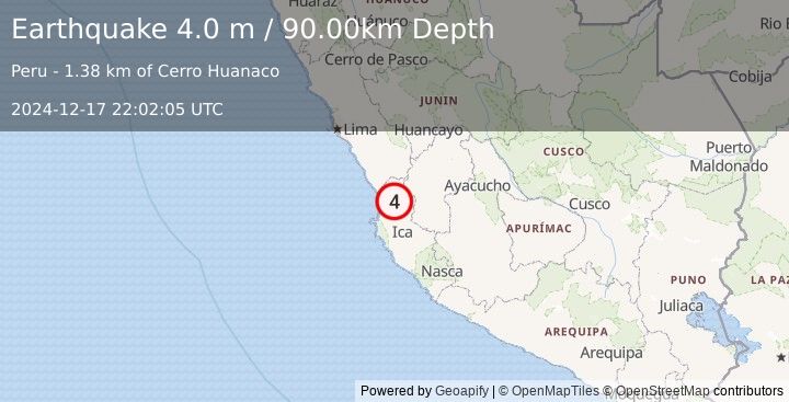 Earthquake CENTRAL PERU (4.0 m) (2024-12-17 22:02:05 UTC)