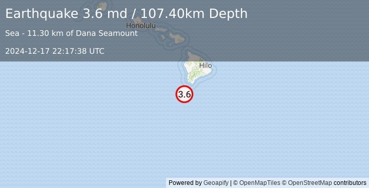 Earthquake HAWAII REGION, HAWAII (3.6 md) (2024-12-17 22:17:38 UTC)