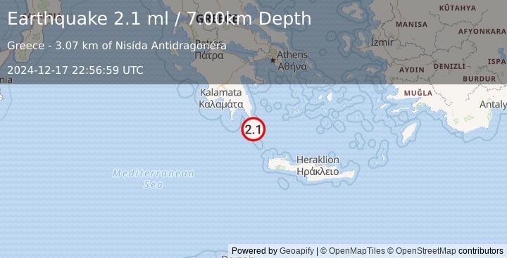 Earthquake SOUTHERN GREECE (2.1 ml) (2024-12-17 22:56:59 UTC)