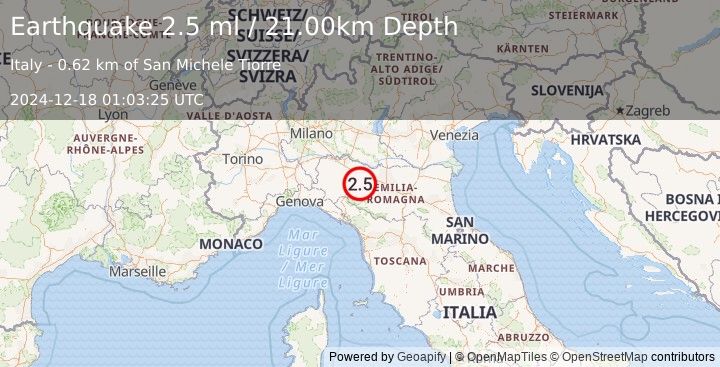 Earthquake NORTHERN ITALY (2.5 ml) (2024-12-18 01:03:25 UTC)