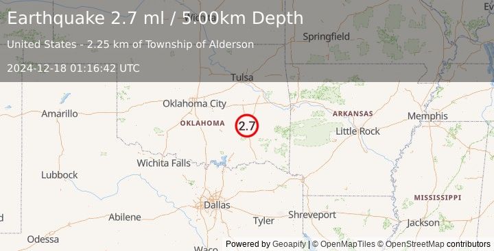 Earthquake OKLAHOMA (2.8 ml) (2024-12-18 01:16:41 UTC)