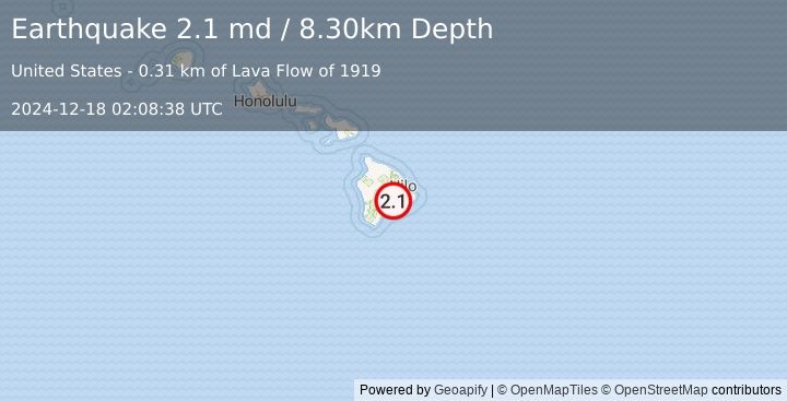 Earthquake ISLAND OF HAWAII, HAWAII (2.1 md) (2024-12-18 02:08:38 UTC)