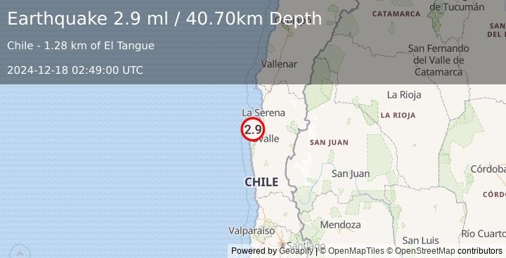 Earthquake COQUIMBO, CHILE (2.9 ml) (2024-12-18 02:49:00 UTC)