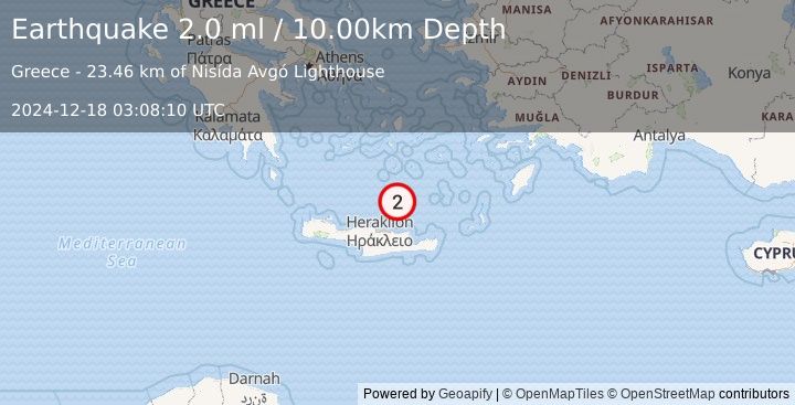 Earthquake CRETE, GREECE (2.0 ml) (2024-12-18 03:08:10 UTC)