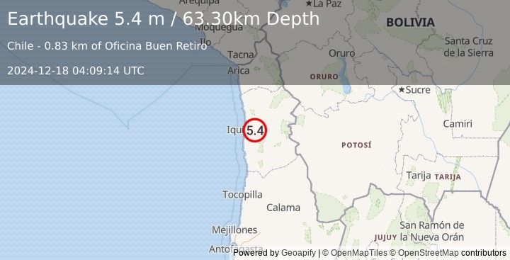 Earthquake TARAPACA, CHILE (5.2 mw) (2024-12-18 04:09:12 UTC)