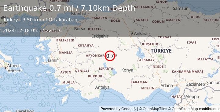 Earthquake WESTERN TURKEY (0.7 ml) (2024-12-18 05:12:22 UTC)