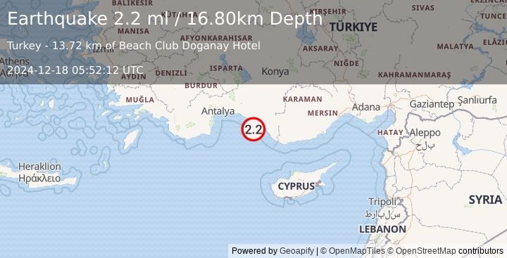 Earthquake WESTERN TURKEY (2.2 ml) (2024-12-18 05:52:12 UTC)