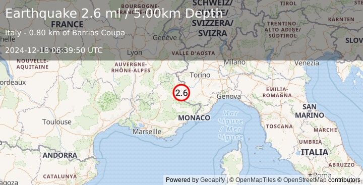 Earthquake FRANCE (2.6 ml) (2024-12-18 06:39:50 UTC)