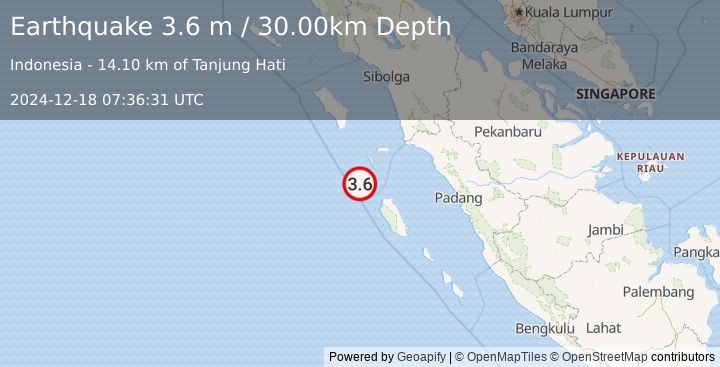 Earthquake KEPULAUAN BATU, INDONESIA (3.6 m) (2024-12-18 07:36:31 UTC)