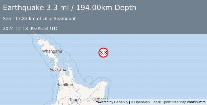 Earthquake OFF E. COAST OF N. ISLAND, N.Z. (3.3 ml) (2024-12-18 09:05:54 UTC)