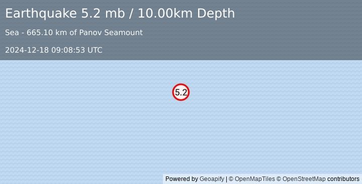 Earthquake SOUTHEAST OF EASTER ISLAND (5.2 mb) (2024-12-18 09:08:53 UTC)