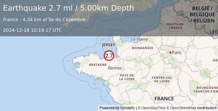 Earthquake FRANCE (2.7 ml) (2024-12-18 10:19:17 UTC)