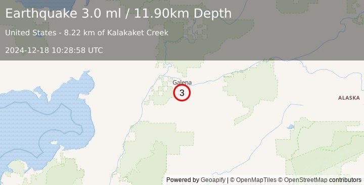 Earthquake CENTRAL ALASKA (3.0 ml) (2024-12-18 10:28:58 UTC)