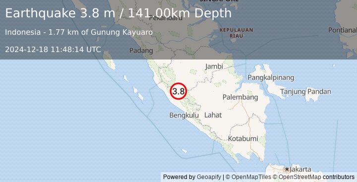 Earthquake SOUTHERN SUMATRA, INDONESIA (3.8 m) (2024-12-18 11:48:14 UTC)