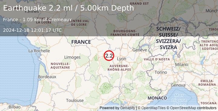 Earthquake FRANCE (2.2 ml) (2024-12-18 12:01:17 UTC)