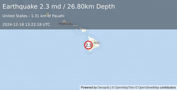 Earthquake ISLAND OF HAWAII, HAWAII (2.3 md) (2024-12-18 13:22:18 UTC)